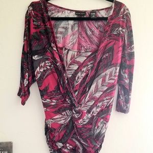 New York & Co Overlay VNeck lined twist blouse